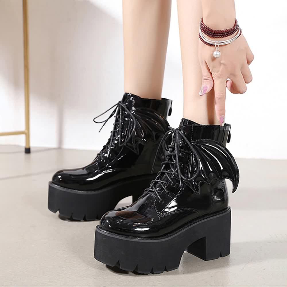 Gothic Bat Lace Up Platform Boots