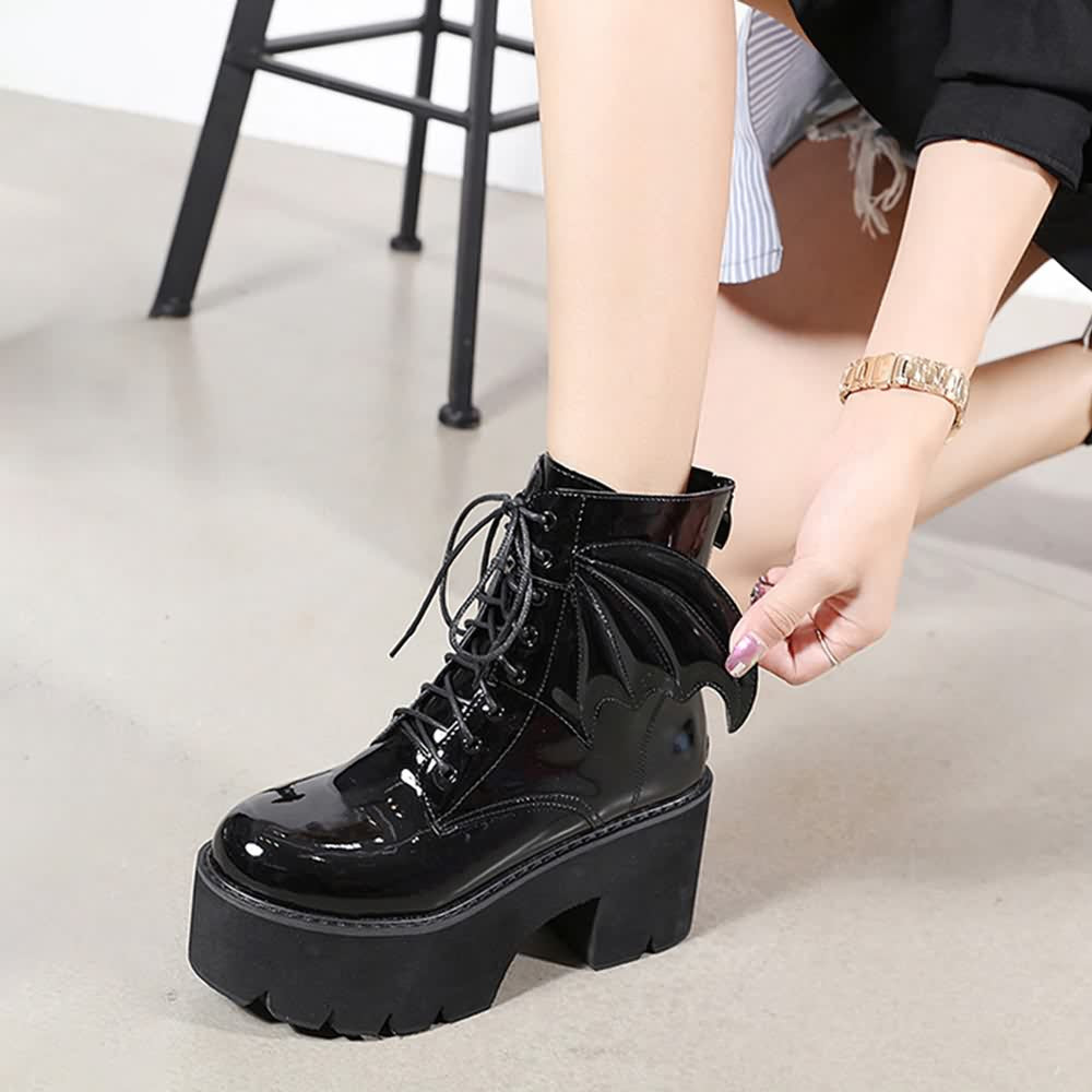 Gothic Bat Lace Up Platform Boots