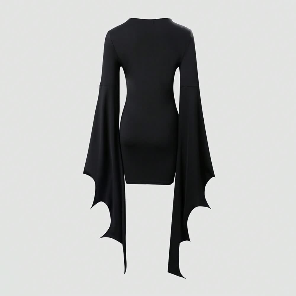 Gothic Bat Wing Sleeve Mini Dress