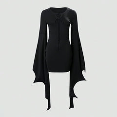 Gothic Bat Wing Sleeve Mini Dress