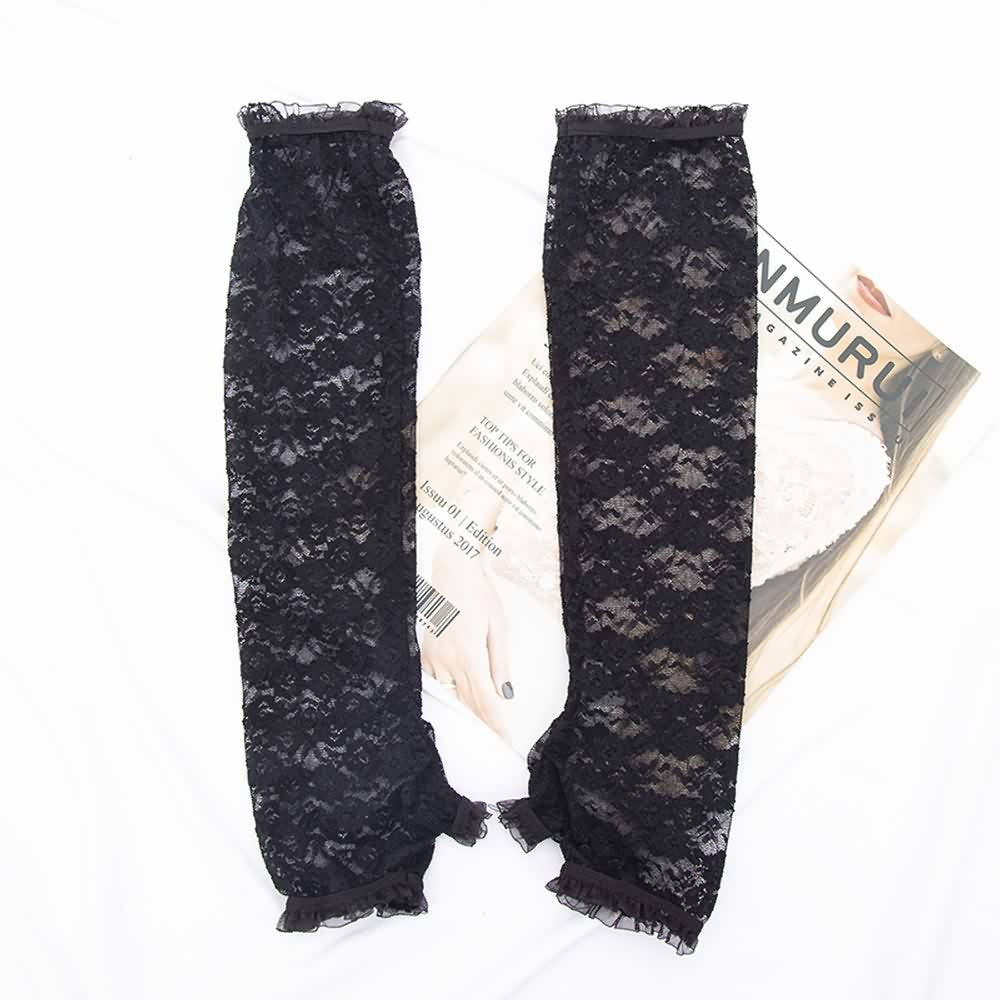Gothic Black Flower Lace Fingerless Gloves