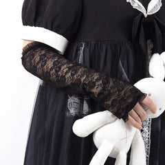 Gothic Black Flower Lace Fingerless Gloves