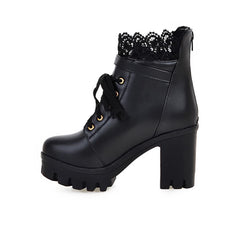 Gothic Buckle Strap Lace Platform Boots