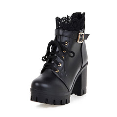 Gothic Buckle Strap Lace Platform Boots