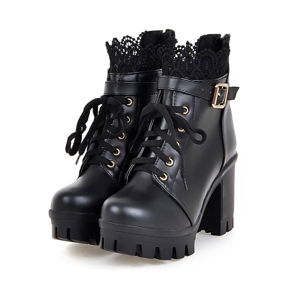 Gothic Buckle Strap Lace Platform Boots