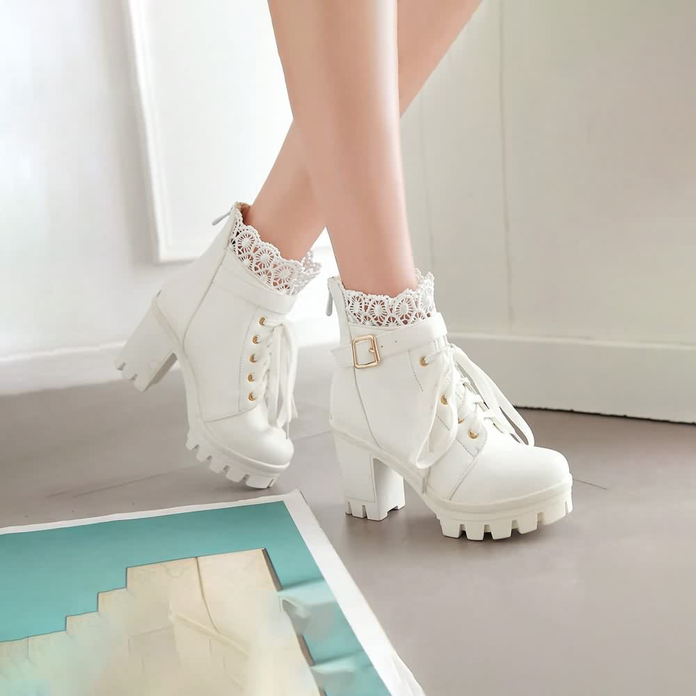 Gothic Buckle Strap Lace Platform Boots