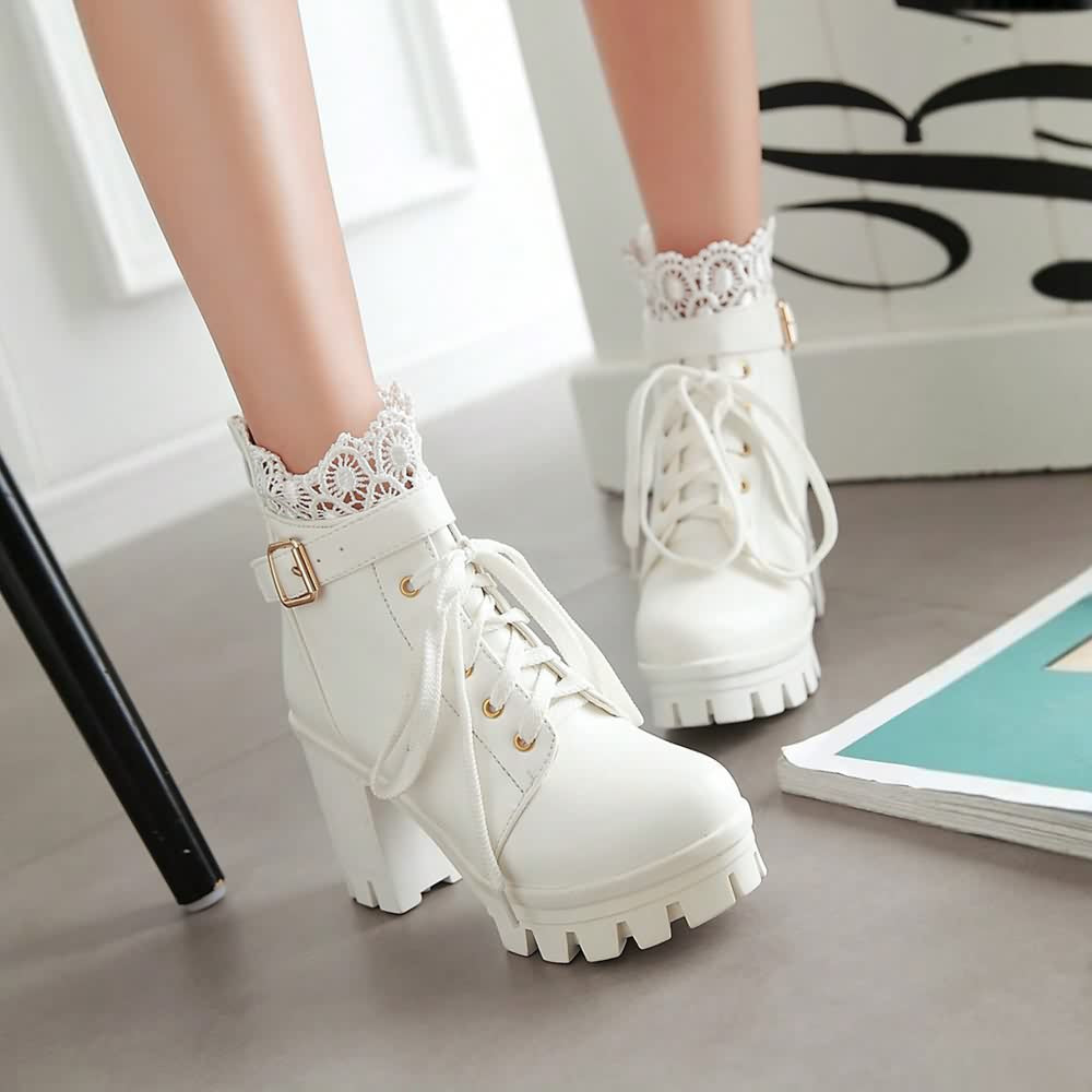 Gothic Buckle Strap Lace Platform Boots