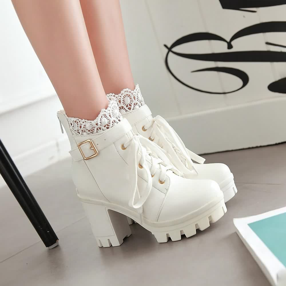 Gothic Buckle Strap Lace Platform Boots