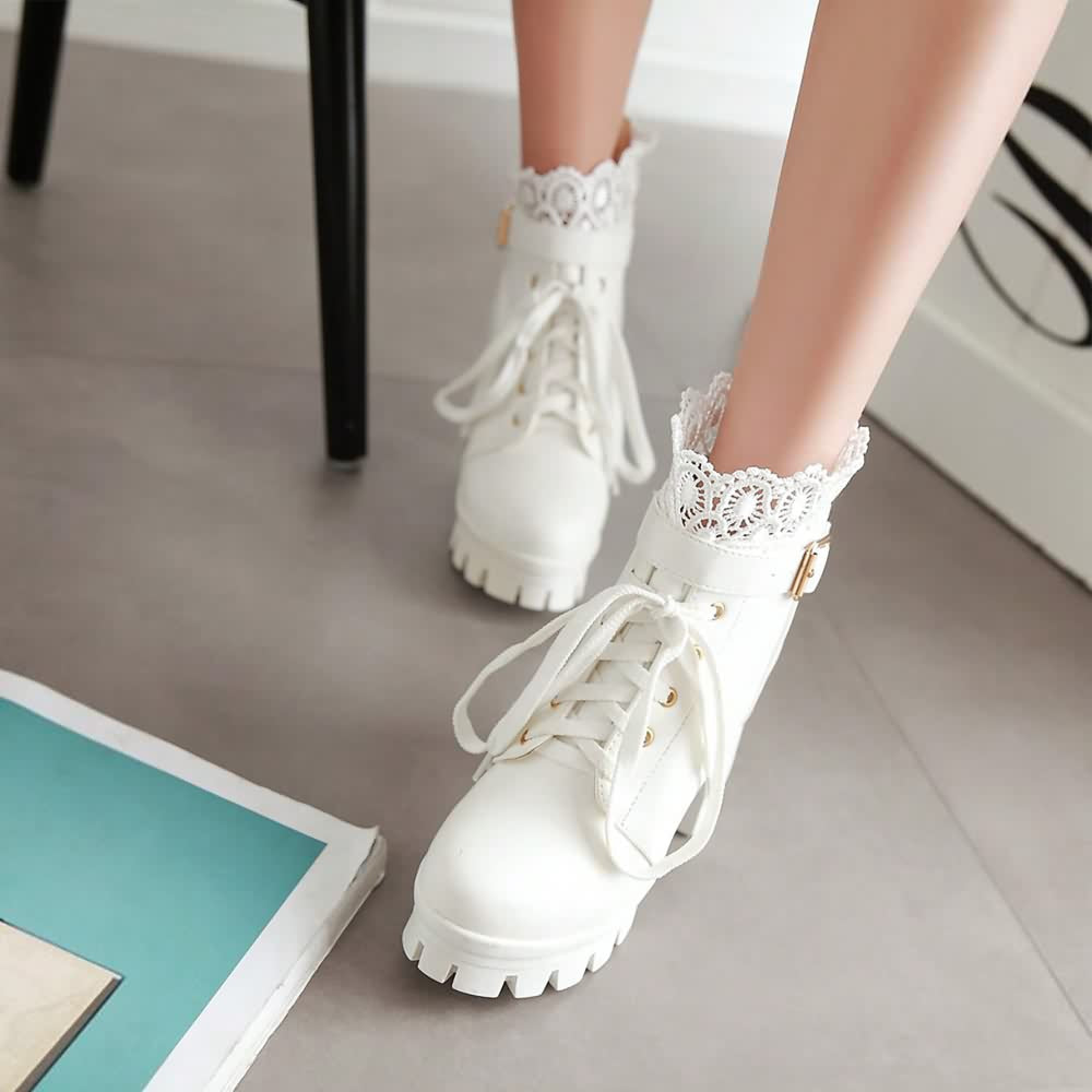 Gothic Buckle Strap Lace Platform Boots