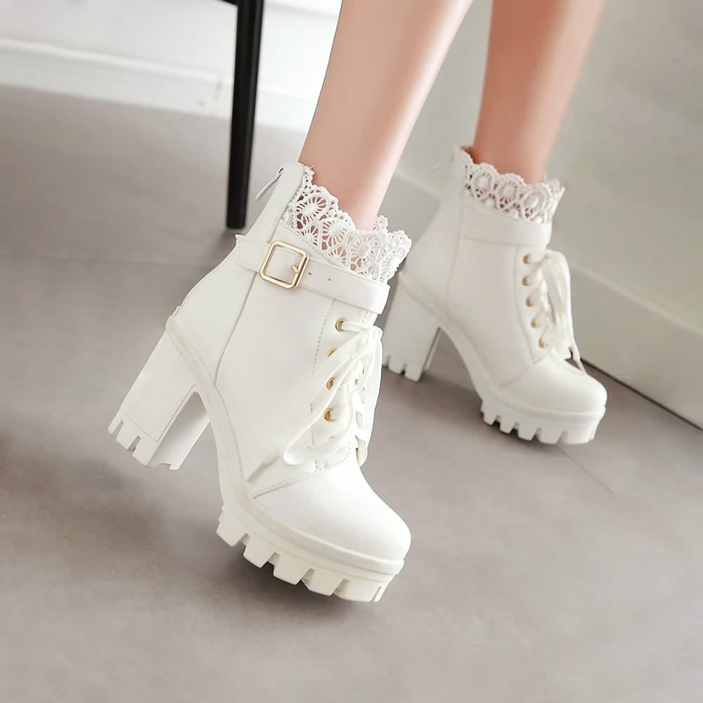 Gothic Buckle Strap Lace Platform Boots