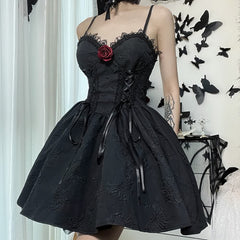 Gothic Butterfly Lace Up Tie Front Short Dress