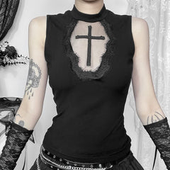 Gothic Coffin Cross High Neck Tank Top