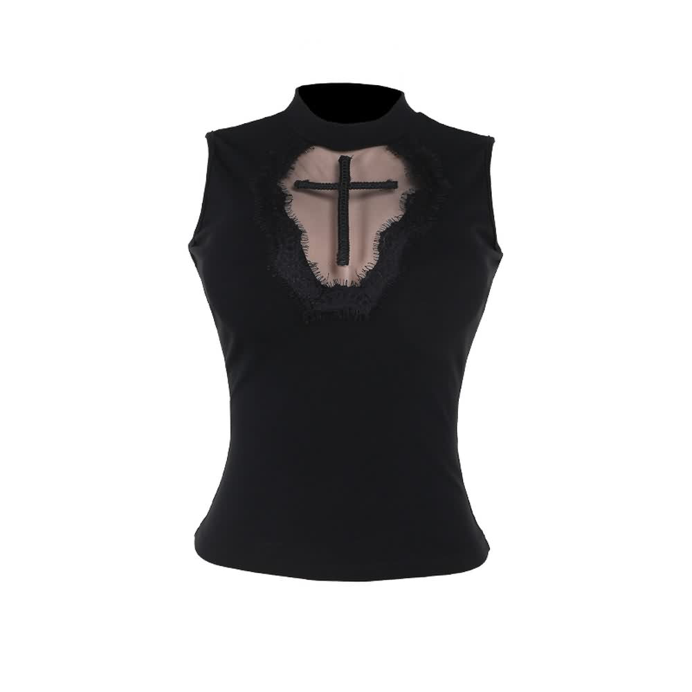 Gothic Coffin Cross High Neck Tank Top