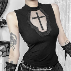 Gothic Coffin Cross High Neck Tank Top
