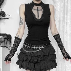 Gothic Coffin Cross High Neck Tank Top