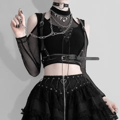 Gothic Cold Shoulder Mesh Sleeve Crop Top