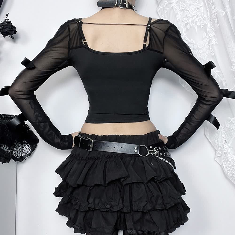 Gothic Cut Out Mesh Long Sleeve Crop Top