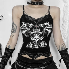 Gothic Devil Lace Trim Cami Top