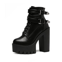 Gothic Double Buckle Strap Lace Up Platform Boots