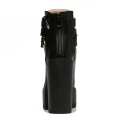 Gothic Double Buckle Strap Lace Up Platform Boots