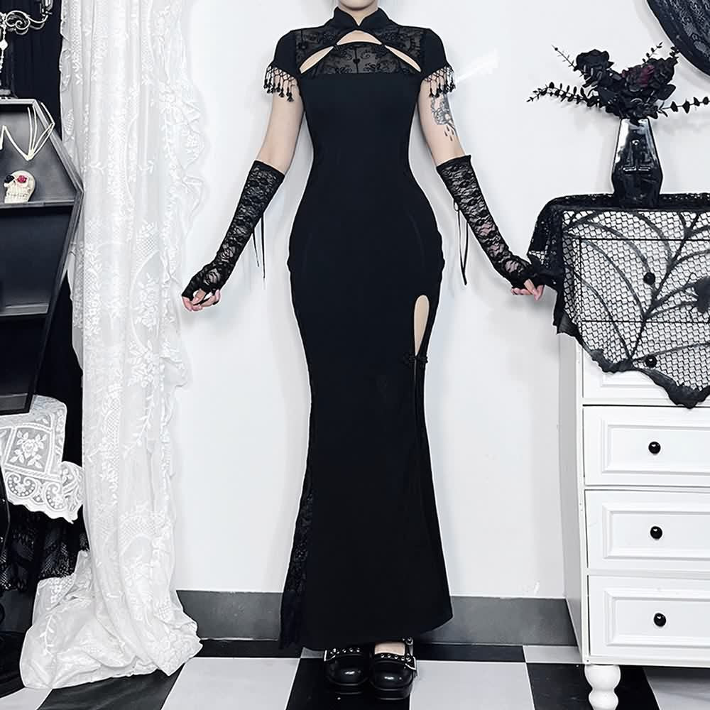 Gothic Fitted Cheongsam Slit Maxi Dress