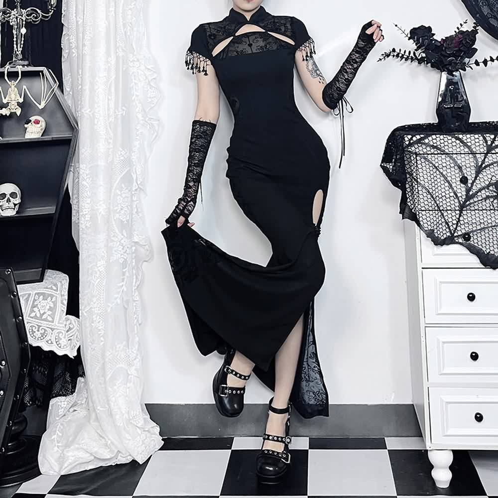 Gothic Fitted Cheongsam Slit Maxi Dress