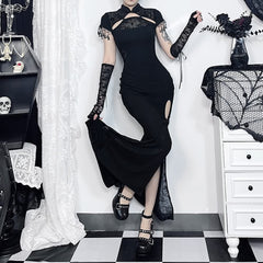 Gothic Fitted Cheongsam Slit Maxi Dress
