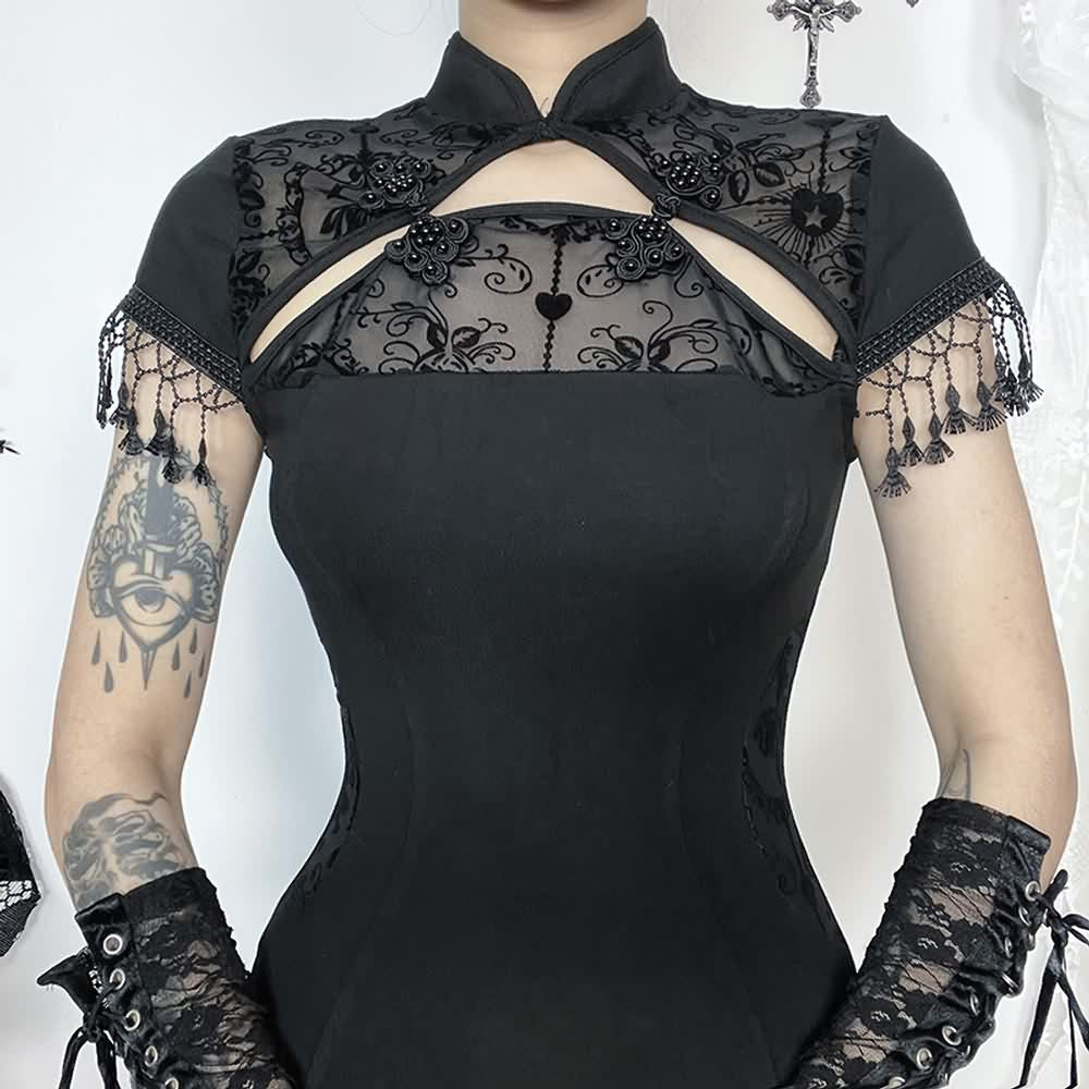 Gothic Fitted Cheongsam Slit Maxi Dress