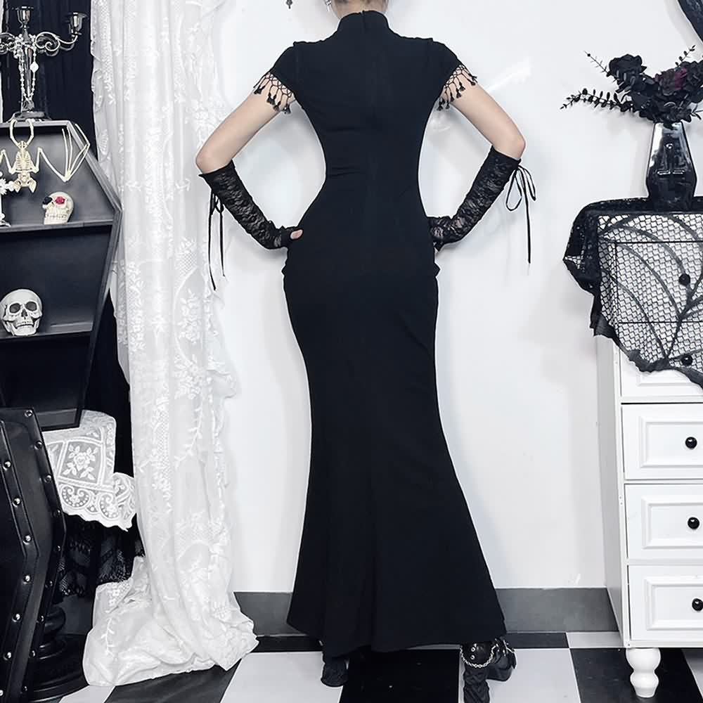 Gothic Fitted Cheongsam Slit Maxi Dress