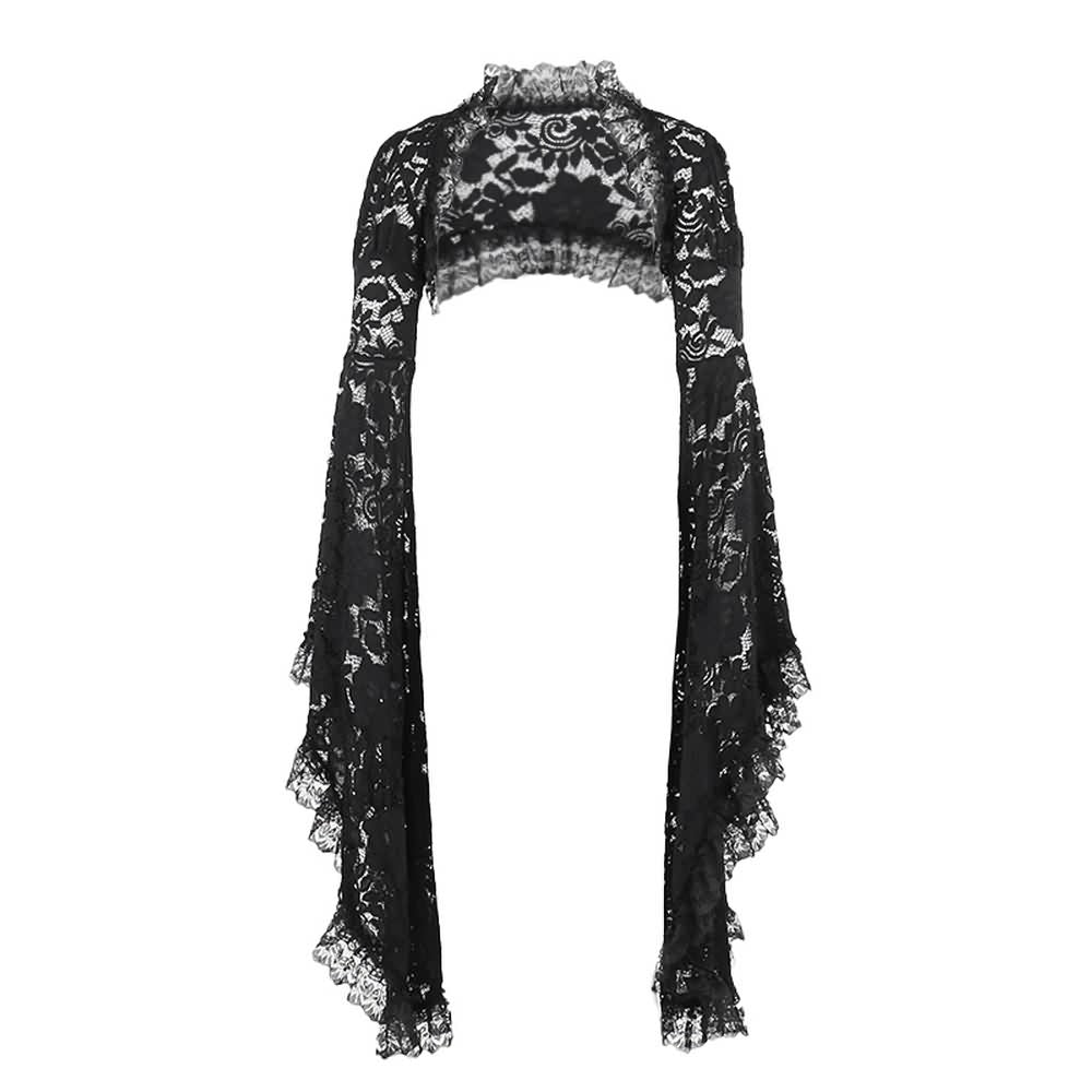 Gothic-Body mit Glockenärmeln und Blumenspitze