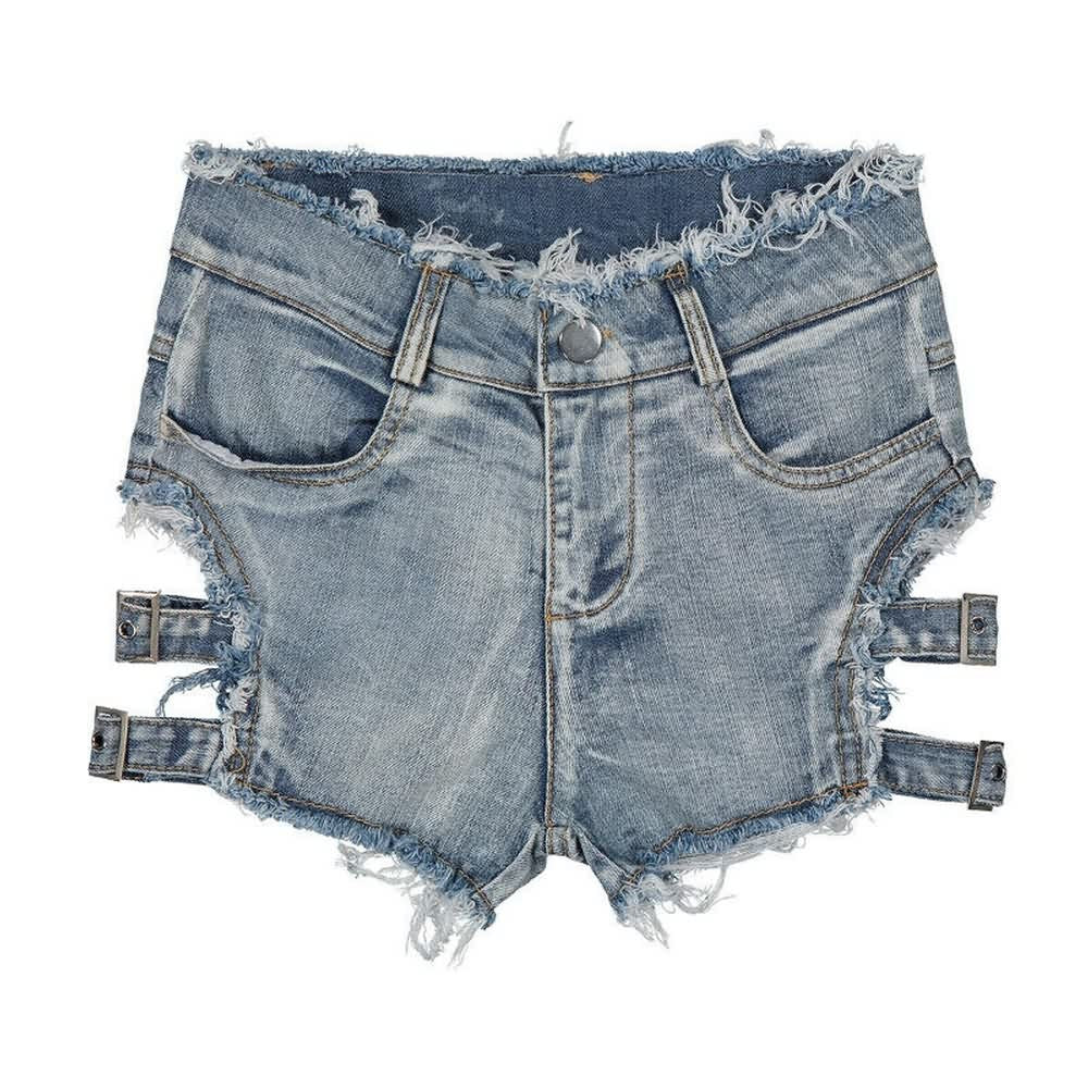 Gothic Frayed Hem Denim Shorts