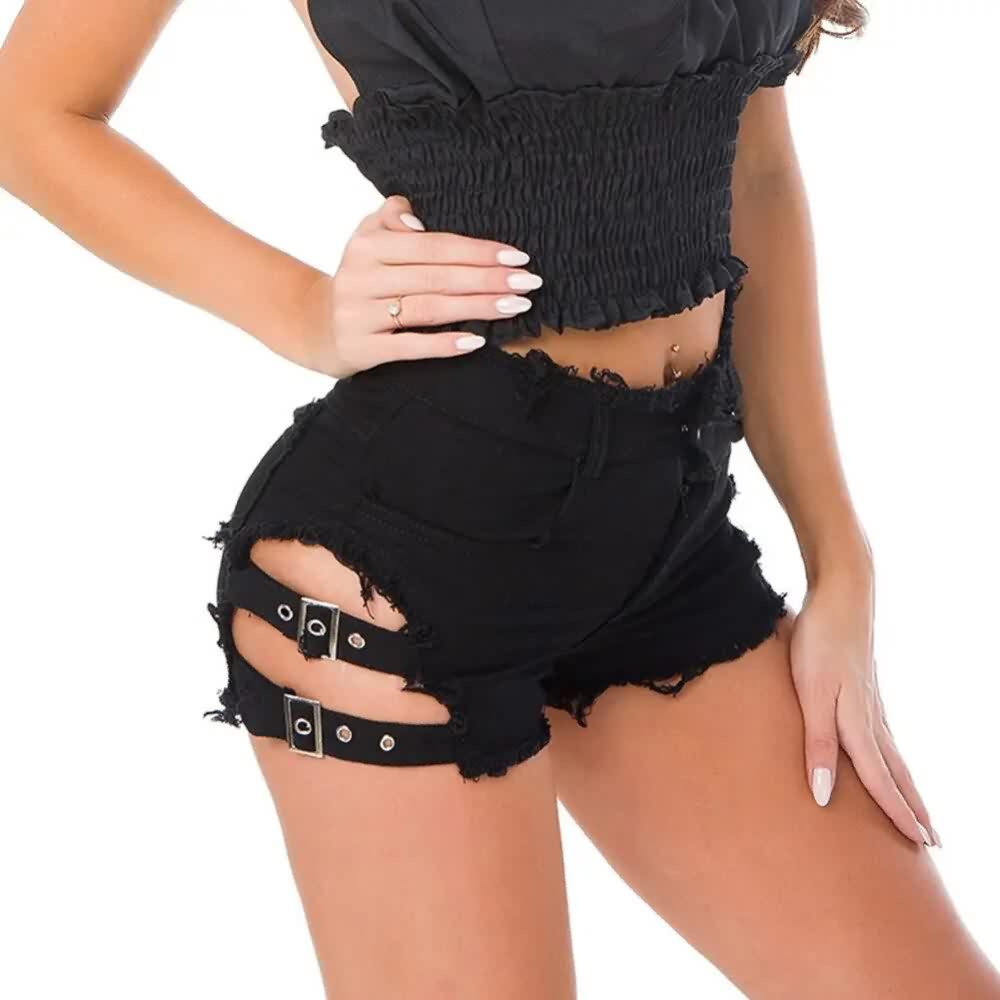 Gothic Frayed Hem Denim Shorts