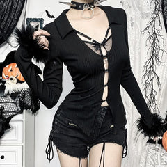 Gothic Langarm-Top mit Pelzmanschetten