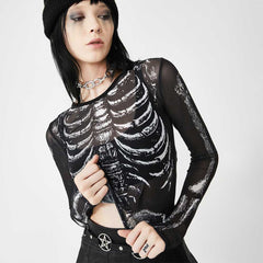 Gothic Glamour Sheer Skeleton Top