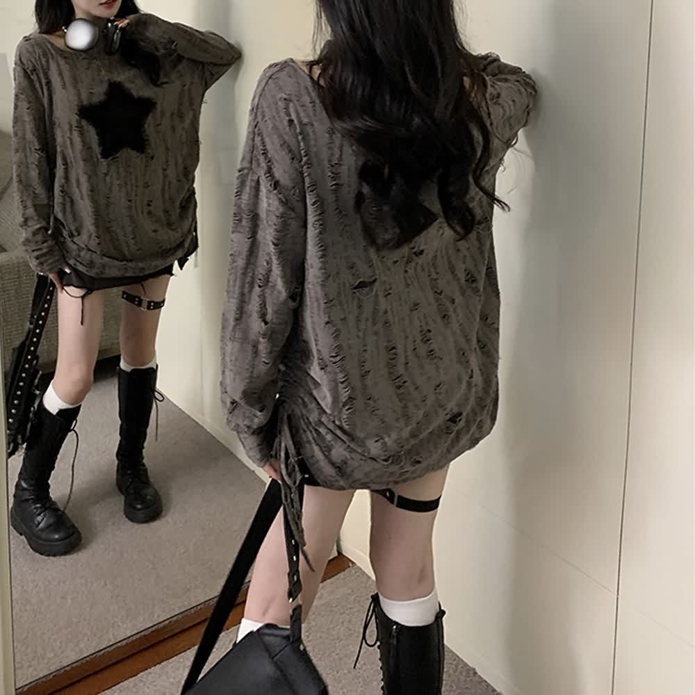 Gothic Grunge Distressed Baggy Pullover