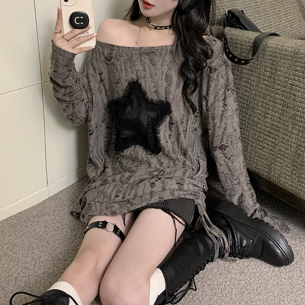 Gothic Grunge Distressed Baggy Pullover