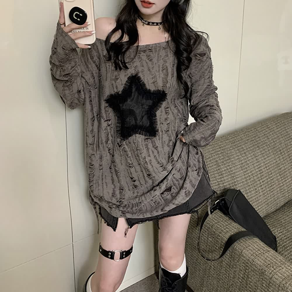 Gothic Grunge Distressed Baggy Pullover