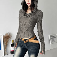 Gothic Grunge Distressed Crop Hoodie