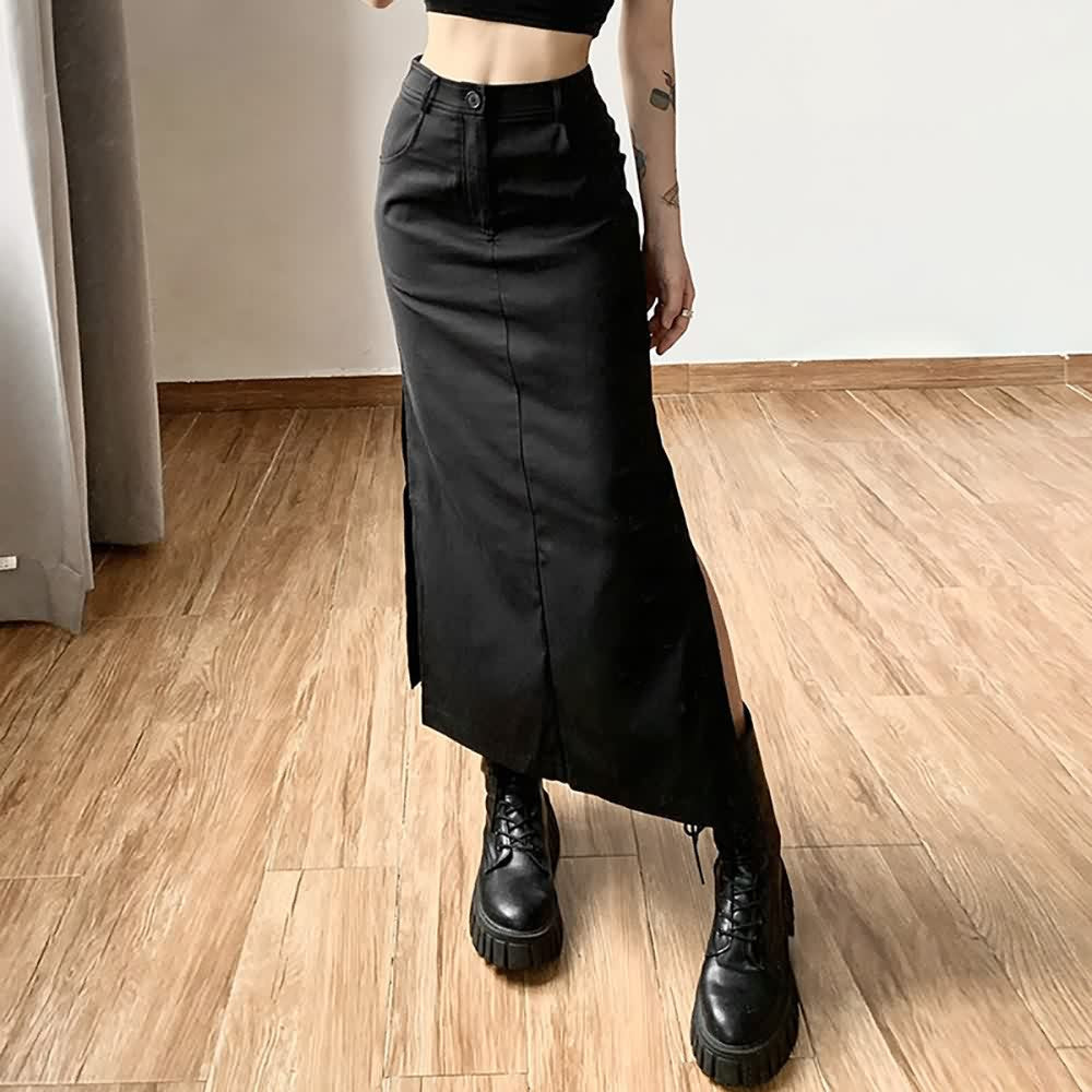 Gothic Grunge Slit Midi Skirt