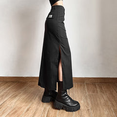 Gothic Grunge Slit Midi Skirt