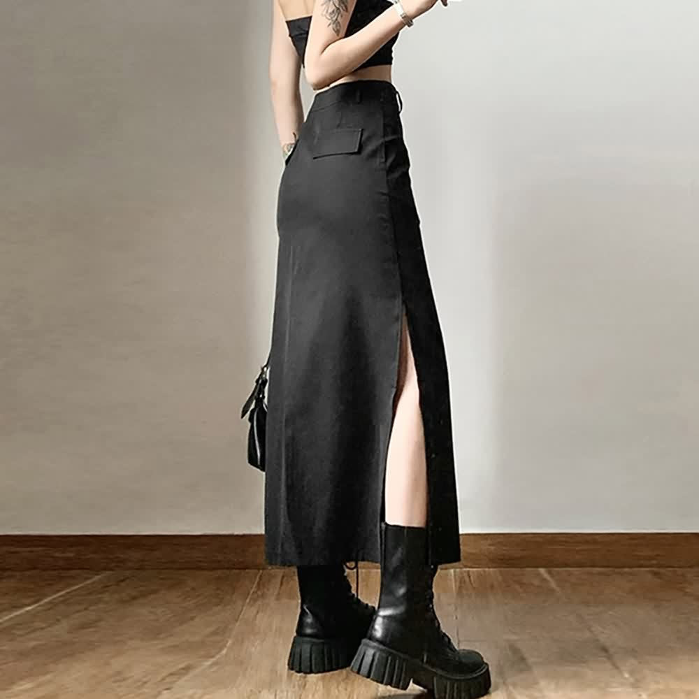 Gothic Grunge Slit Midi Skirt