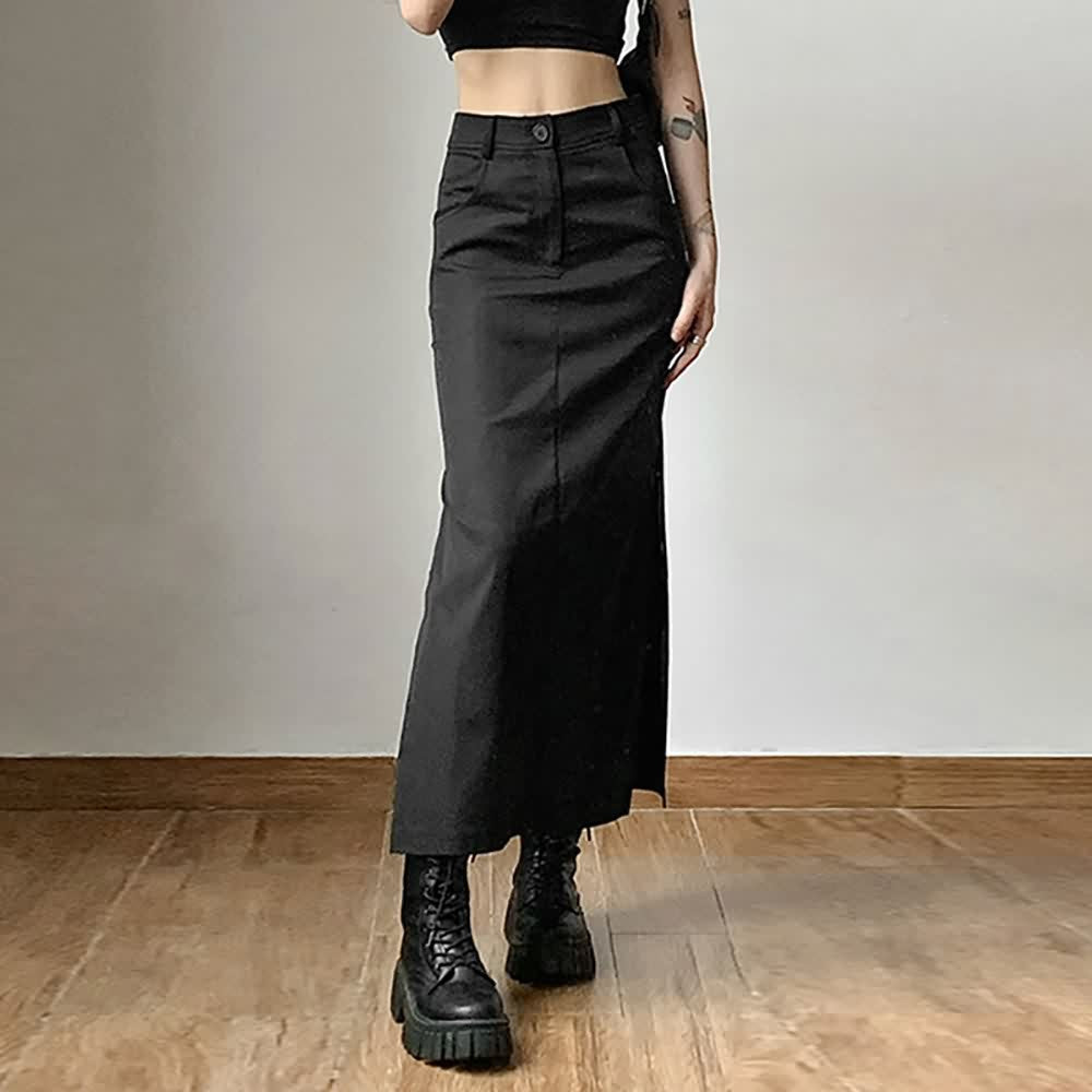 Gothic Grunge Slit Midi Skirt