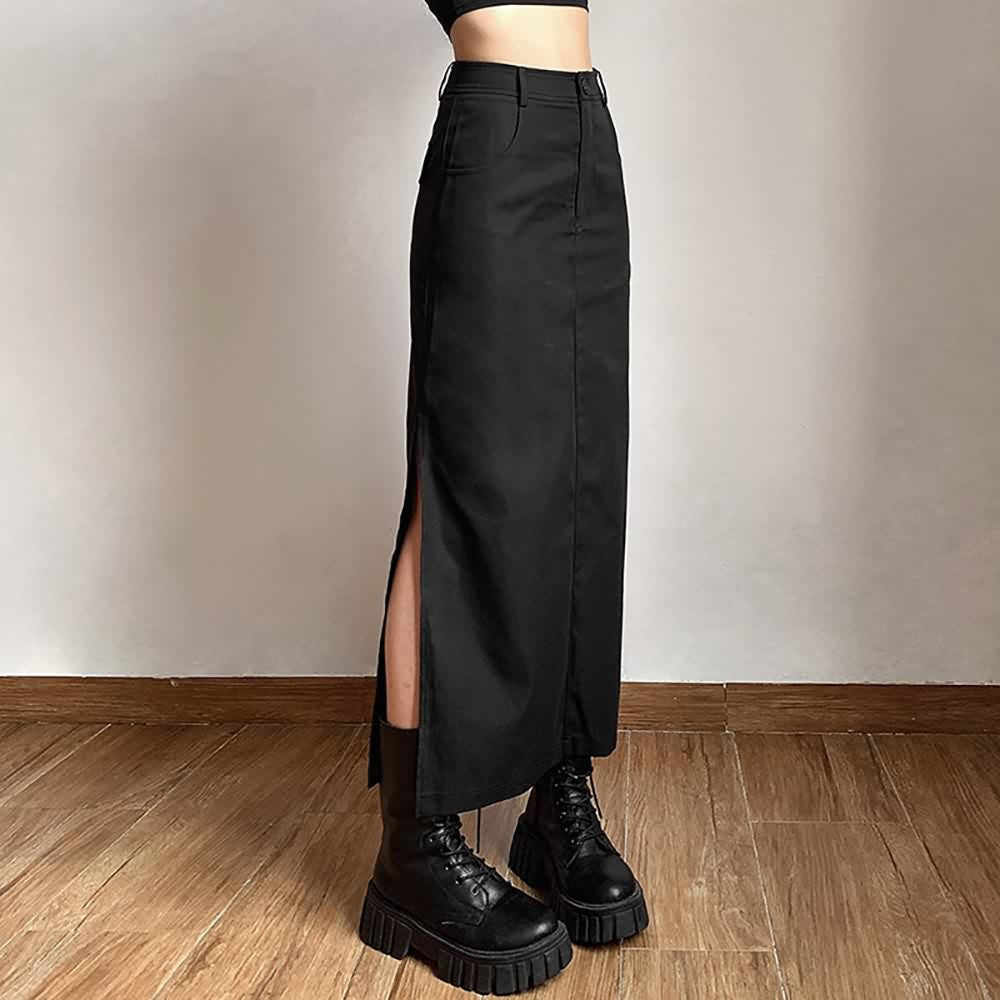 Gothic Grunge Slit Midi Skirt