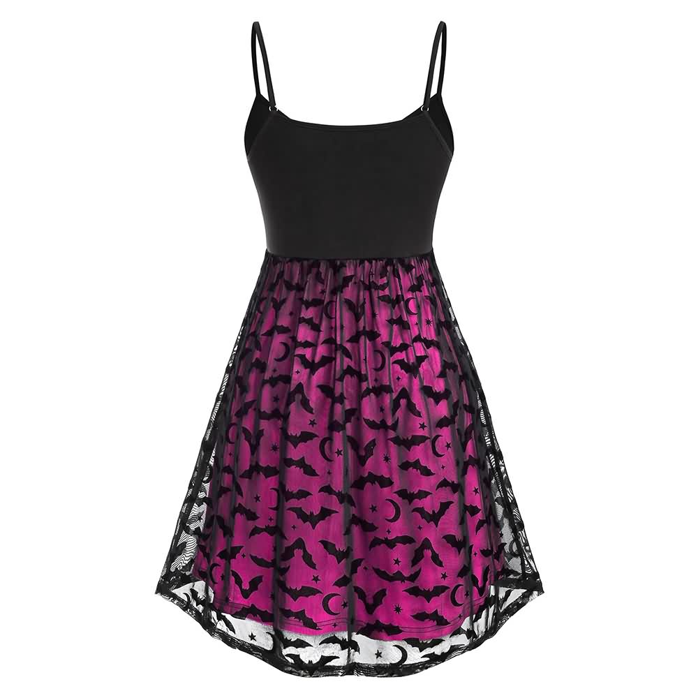 Gothic Halloween Bat Lace Overlay Dress