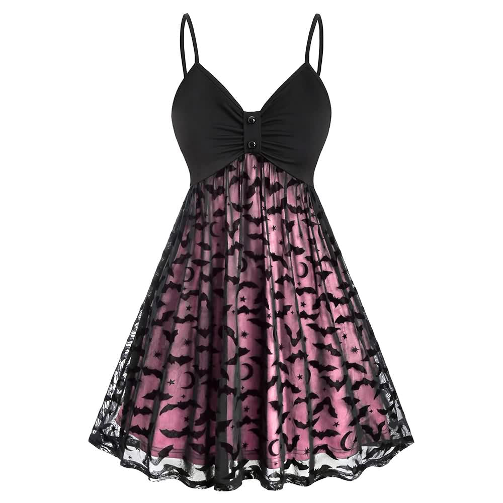 Gothic Halloween Bat Lace Overlay Dress