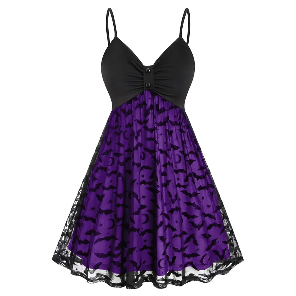 Gothic Halloween Bat Lace Overlay Dress