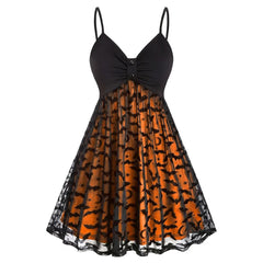 Gothic Halloween Bat Lace Overlay Dress