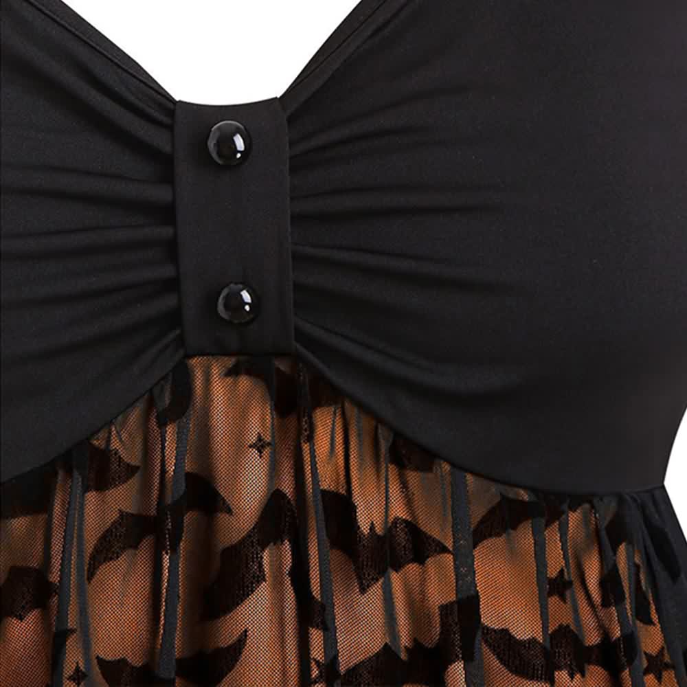 Gothic Halloween Bat Lace Overlay Dress