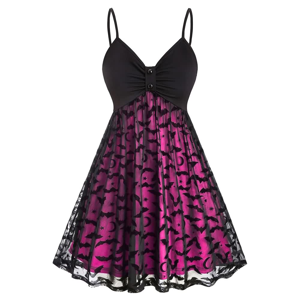 Gothic Halloween Bat Lace Overlay Dress