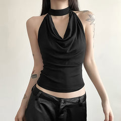 Gothic Halter Open Back Sleeveless Crop Top